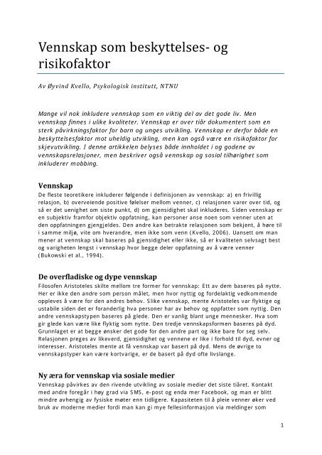 Vennskap som beskyttelses- og risikofaktor - Udir.no