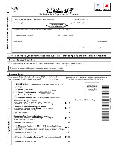 Individual Income Tax Return 2012 - NC Department of Revenue