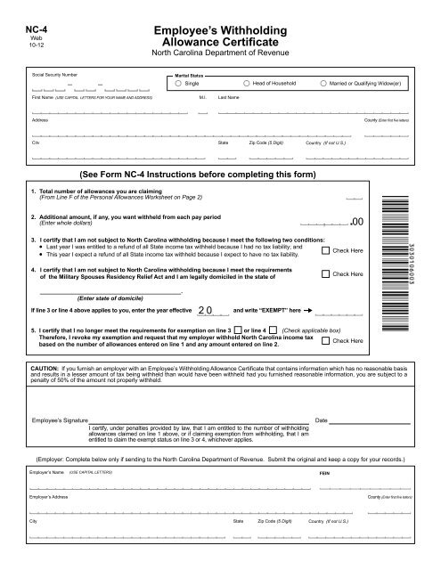 Employee's Withholding Allowance Certificate - NC Department of ...