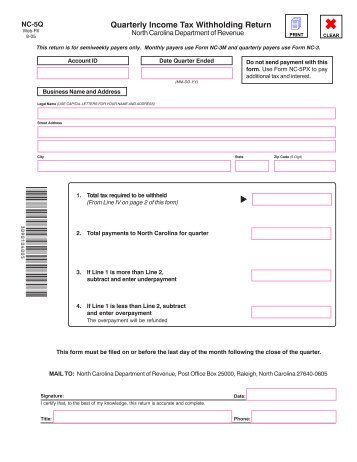 Quarterly Income Tax Withholding Return - NC Department of ...