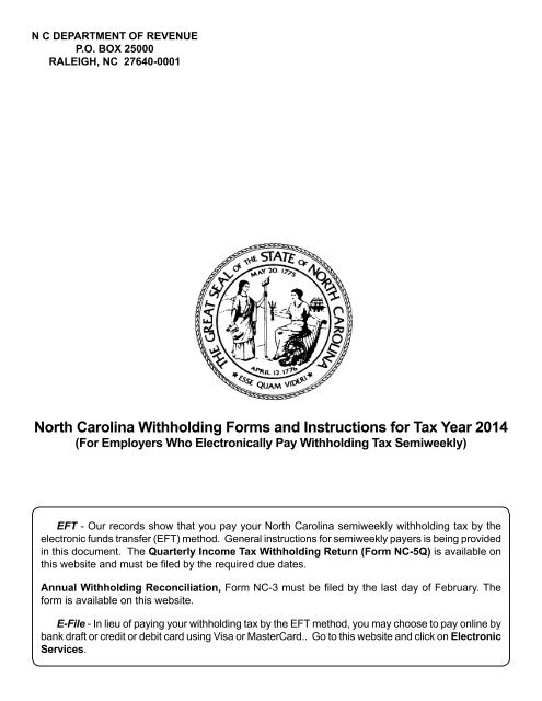 North Carolina Withholding Forms and Instructions for Tax Year 2013