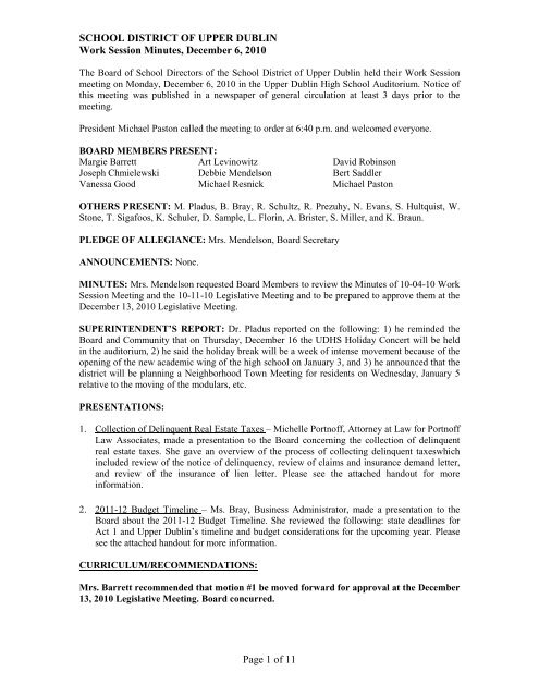 SCHOOL DISTRICT OF UPPER DUBLIN