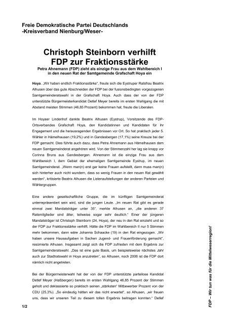 Christoph Steinborn Verhilft Fdp Zur Fdp Kreisverband Nienburg