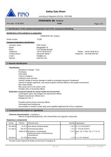 Safety Data Sheet Hardener - FINO