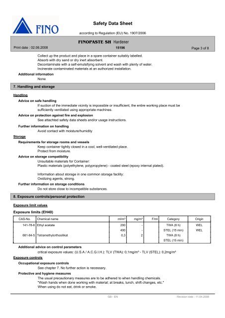 Safety Data Sheet Hardener - FINO