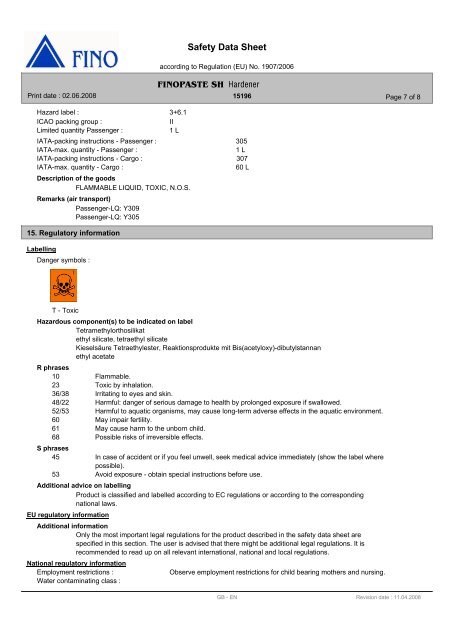 Safety Data Sheet Hardener - FINO