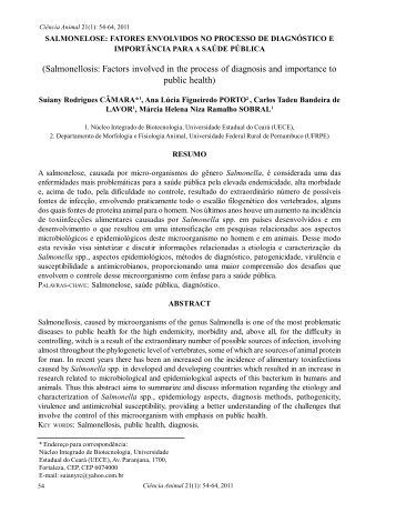 7. Salmonelose: Fatores envolvidos no processo de diagnÃ³stico