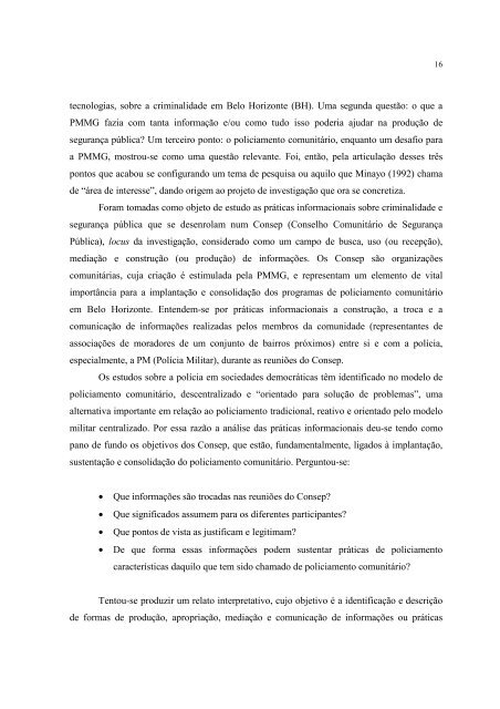 INFORMAÃÃO E SEGURANÃA PÃBLICA: A ... - Crisp - UFMG