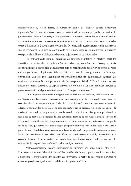 INFORMAÃÃO E SEGURANÃA PÃBLICA: A ... - Crisp - UFMG