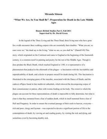 “What We Are, So You Shall Be”: Preparation for Death in the Late ...