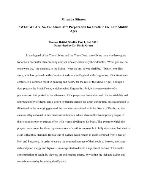 “What We Are, So You Shall Be”: Preparation for Death in the Late ...