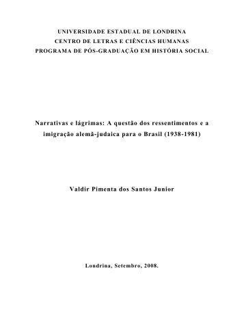 A questÃ£o dos ressentimentos e a imigraÃ§Ã£o alemÃ£-judaica para o ...