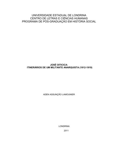 josÃ© oiticica: itinerÃ¡rios de um militante anarquista - Universidade ...