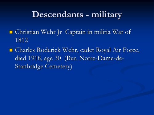 Captain Christian WEHR - for United Empire Loyalists