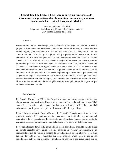 Contabilidad de Costes y Cost Accounting. Una experiencia de ...