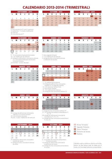 Calendario 2013 2014 Universidad Europea De Madrid calendario universidad europea de madrid