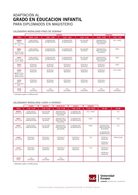 Grado En Educacion Infantil Universidad Europea De Madrid calendario universidad europea de madrid