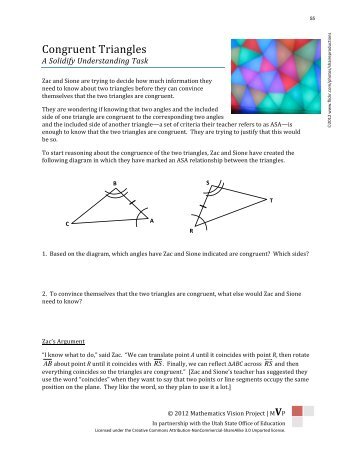 Congruent Triangles â Teacher Notes - Utah Education Network