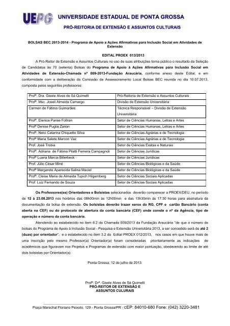 Inscrições abertas para Programa de Bolsas de Extensão 2013/2014