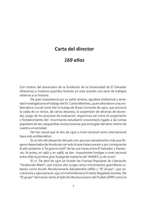 Carta del director Entrevista con el Rector, Inge- niero Rufino ...