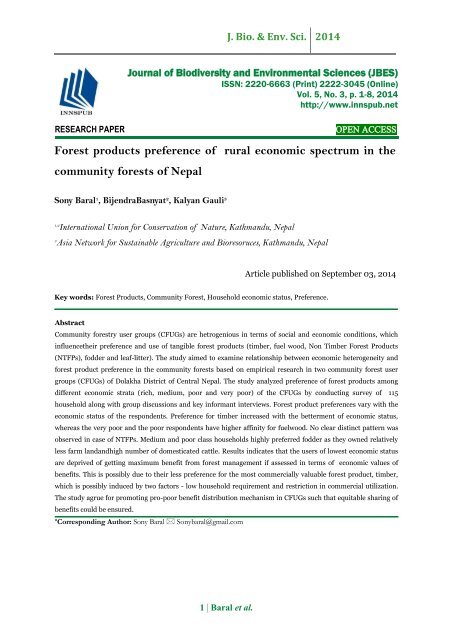 Forest products preference of rural economic spectrum in the community forests of Nepal