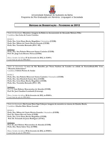 Linguagem e Sociedade DEFESAS DE DISSERTAÇ - Uesb