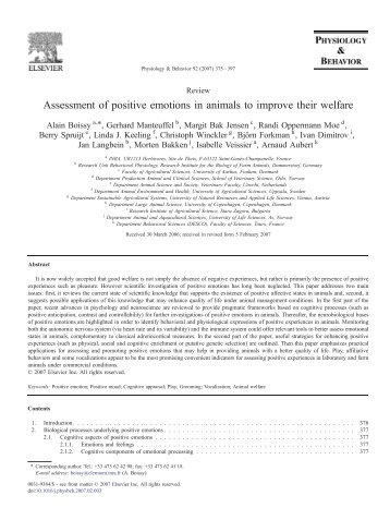 Assessment of positive emotions in animals to improve their ... - UESC