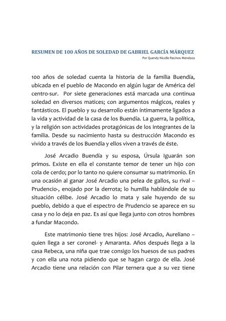 Argumento De Cien Años De Soledad Argumento De Cien Años De Soledad: 100 años de Soledad.