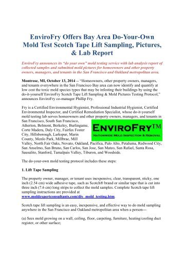 EnviroFry Offers Bay Area Do-Your-Own Mold Test Scotch Tape Lift Sampling, Pictures, & Lab Report