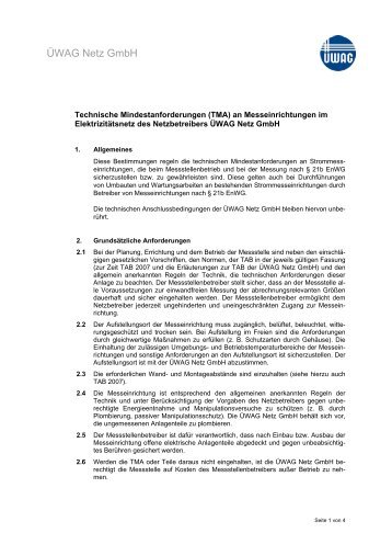 Technische Mindestanforderungen an ... - Ãwag Netz GmbH