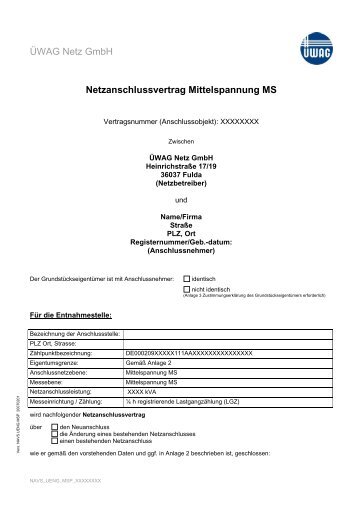 Netzanschlussvertrag Mittelspannung (PDF 58 ... - Ãwag Netz GmbH