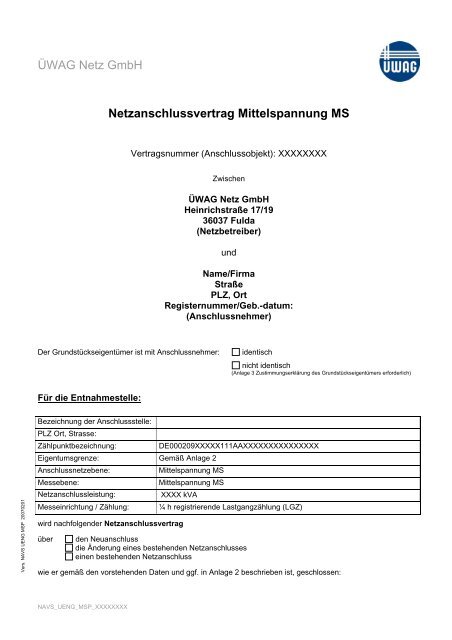 Netzanschlussvertrag Mittelspannung (PDF 58 ... - Ãwag Netz GmbH