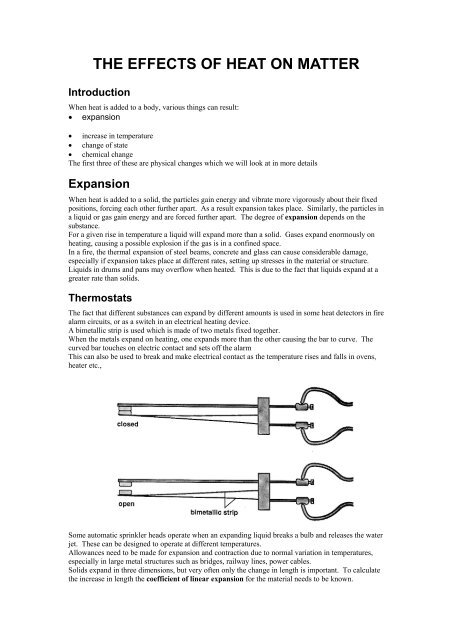 THE EFFECTS OF HEAT ON MATTER