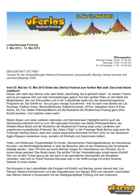 Luitpoldanlage Freising 3. Mai 2013 - 12. Mai 2013 ... - Uferlos Festival