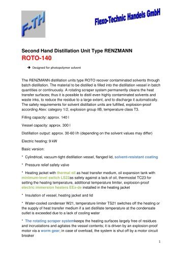 RENZMANN Distillation Unit Type ROTO 140 - Flexo-Technic