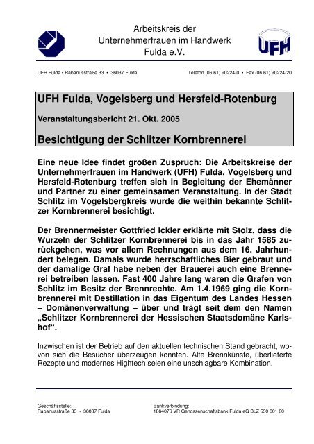 Besuch der Schlitzer Kornbrennerei gemeinsam mit ... - Ufh-fulda.de