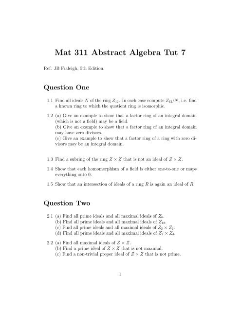 Mat 311 Abstract Algebra Tut 7