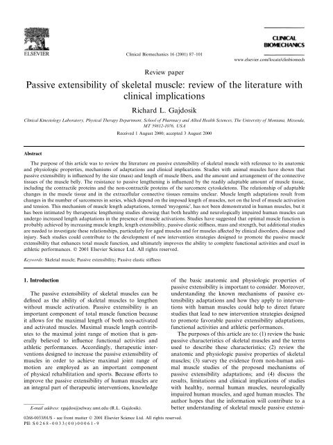 Passive extensibility of skeletal muscle: review of the ... - UFJF