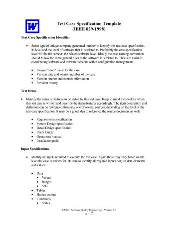 Test Case Specification Template (IEEE 829-1998)