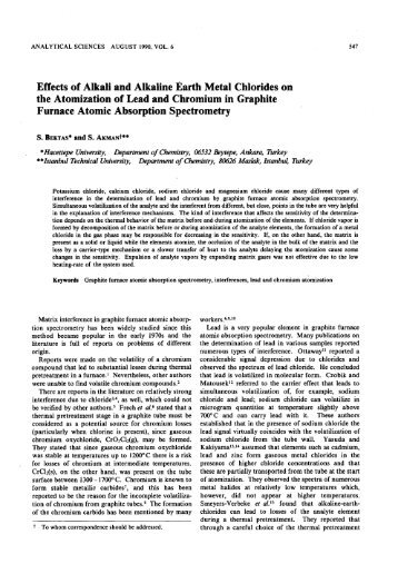 Effects of Alkali the Atomization Furnace Atomic and Alkaline Earth ...