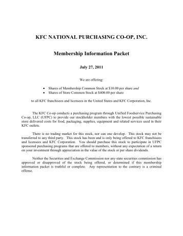 KFC NATIONAL PURCHASING CO-OP, INC ... - UFPC.com
