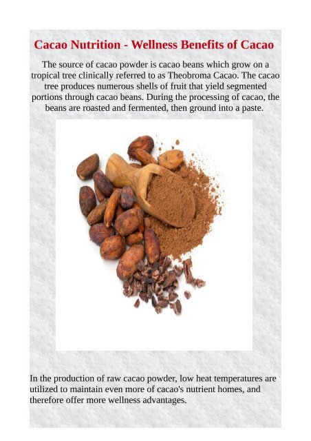 Cacao Nutrition - Wellness Benefits of Cacao