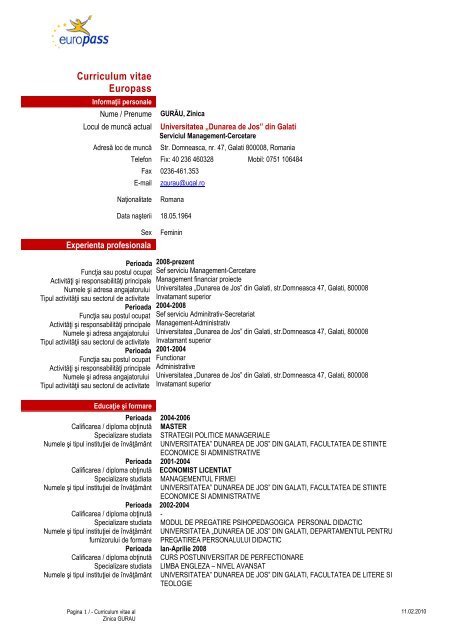 Anexa 9 Formular Cv A Formular Electronic Dunarea De Jos