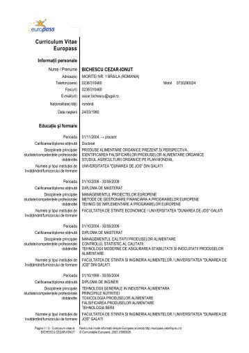 Europass CV - Dunarea de Jos