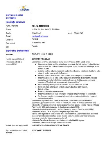 Curriculum vitae Europass - Dunarea de Jos