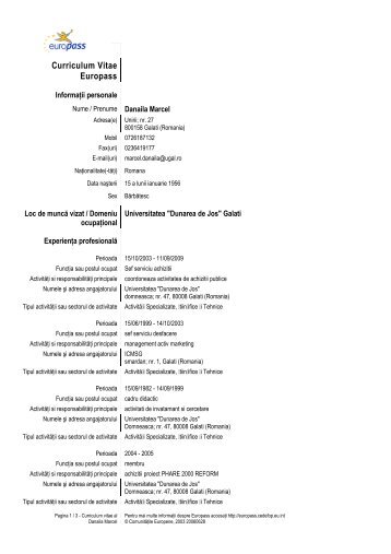 Europass CV - Dunarea de Jos