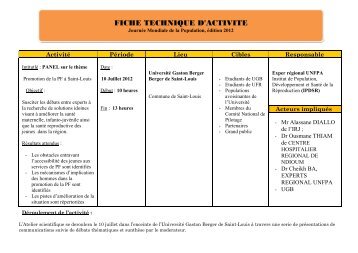 FICHE TECHNIQUE D'ACTIVITE - UniversitÃ© Gaston Berger