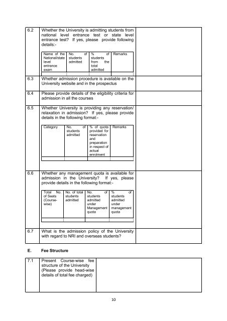 Proforma for submission of information by State Private ... - UGC