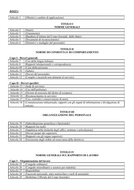 la bozza del regolamento... - UGL Corpo Forestale