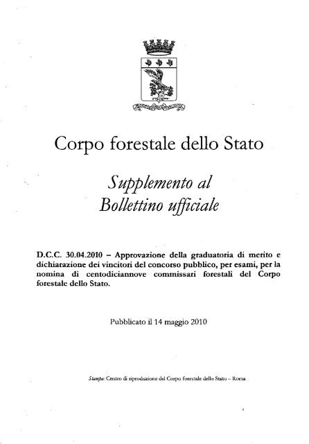 Corpo forestale dello Stato Supplemento al Bollettino ufficiale - Sapaf